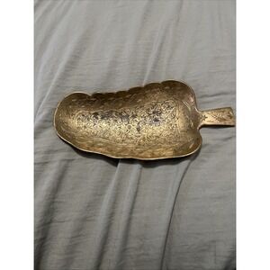 Vtg Ornate Etched Brass Leaf Dish Tray Trinket Holder Ash Tray Boho India 368C